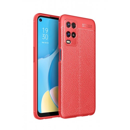 Newface Oppo A54 4G Kılıf Focus Derili Silikon - Kırmızı