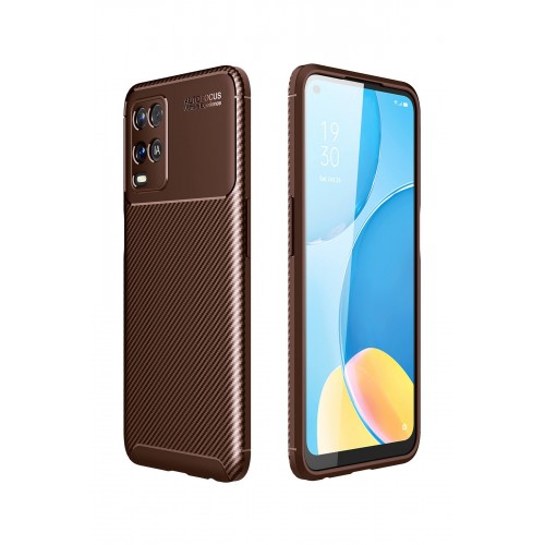Newface Oppo A54 4G Kılıf Focus Karbon Silikon - Kahverengi