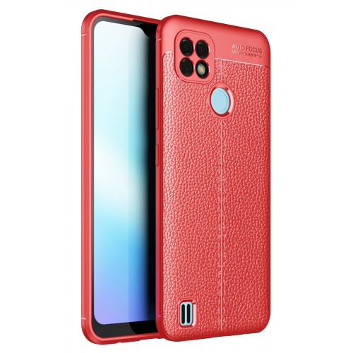Newface Realme C21 Kılıf Focus Derili Silikon - Kırmızı