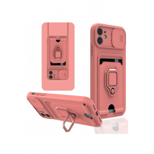 Newface iPhone 11 Kılıf Zuma Kartvizitli Yüzüklü Silikon - Pembe