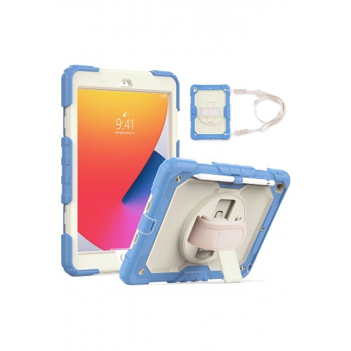 Newface iPad 10.2 (8.nesil) Kılıf Strap New Tablet Kapak - Mavi