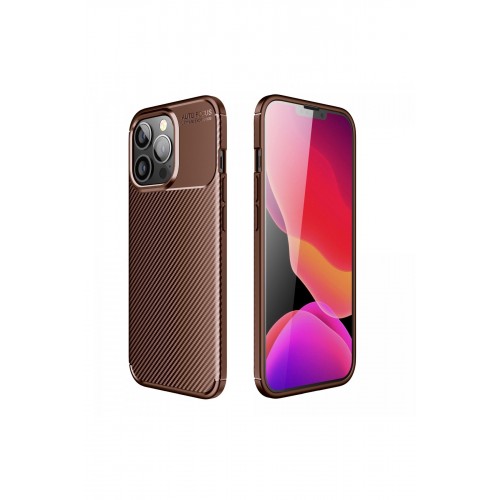 Newface iPhone 13 Pro Kılıf Focus Karbon Silikon - Kahverengi