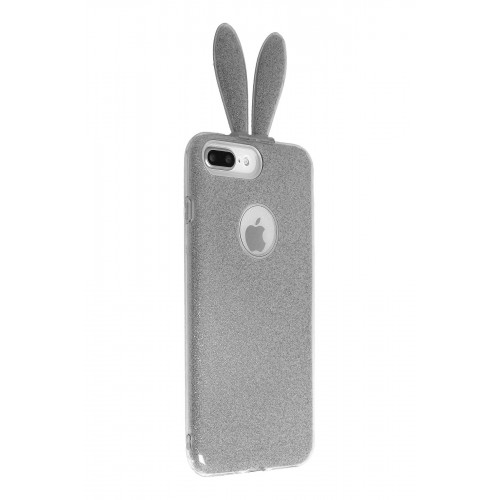 Newface Samsung Galaxy A9 2018 Kılıf Rabbit Simli Silikon - Gümüş