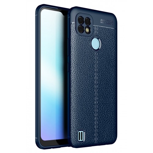 Newface Realme C25s Kılıf Focus Derili Silikon - Lacivert